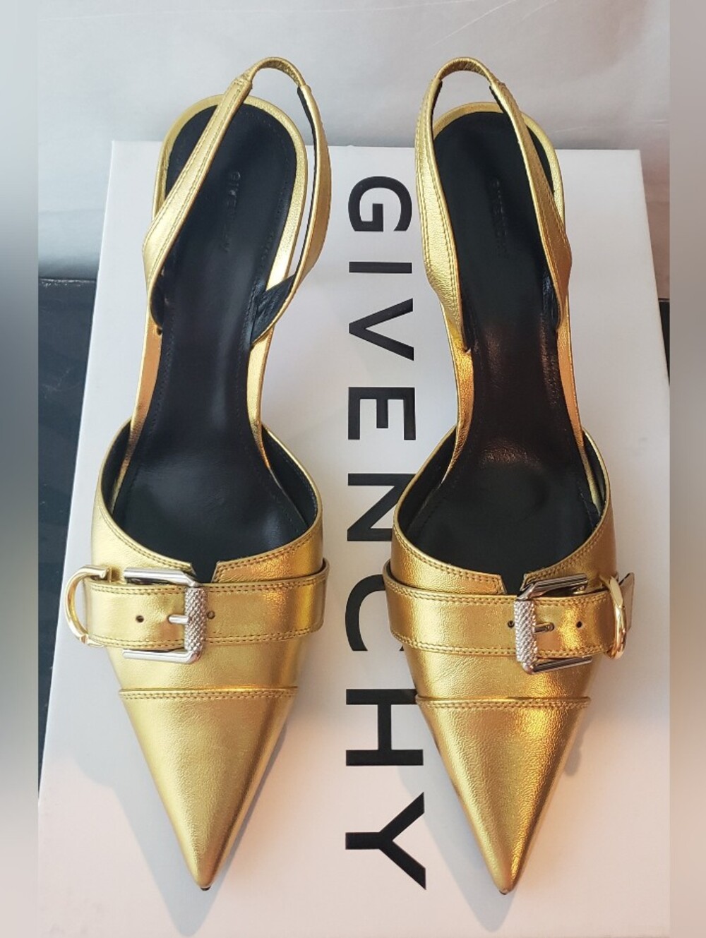 Givenchy Voyou Pointed Toe Slingback Pump Gold Leather Pointed
